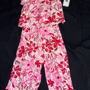 Floral Delight Kids Outfit Set in Pink and Red